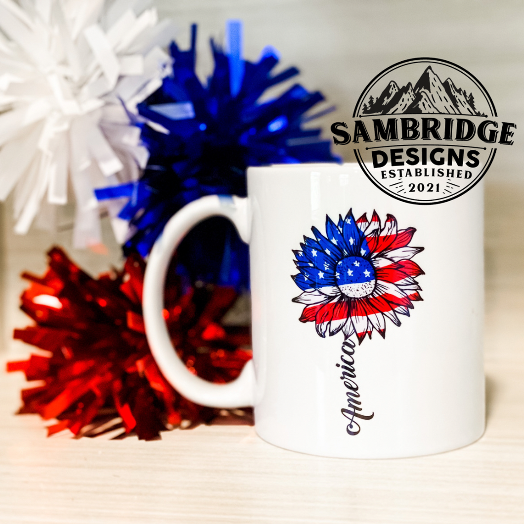 American Flag Sunflower Mug