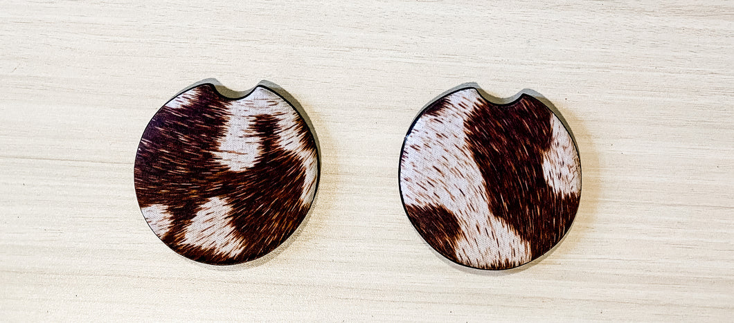 Cow Hide Car Coaster Set